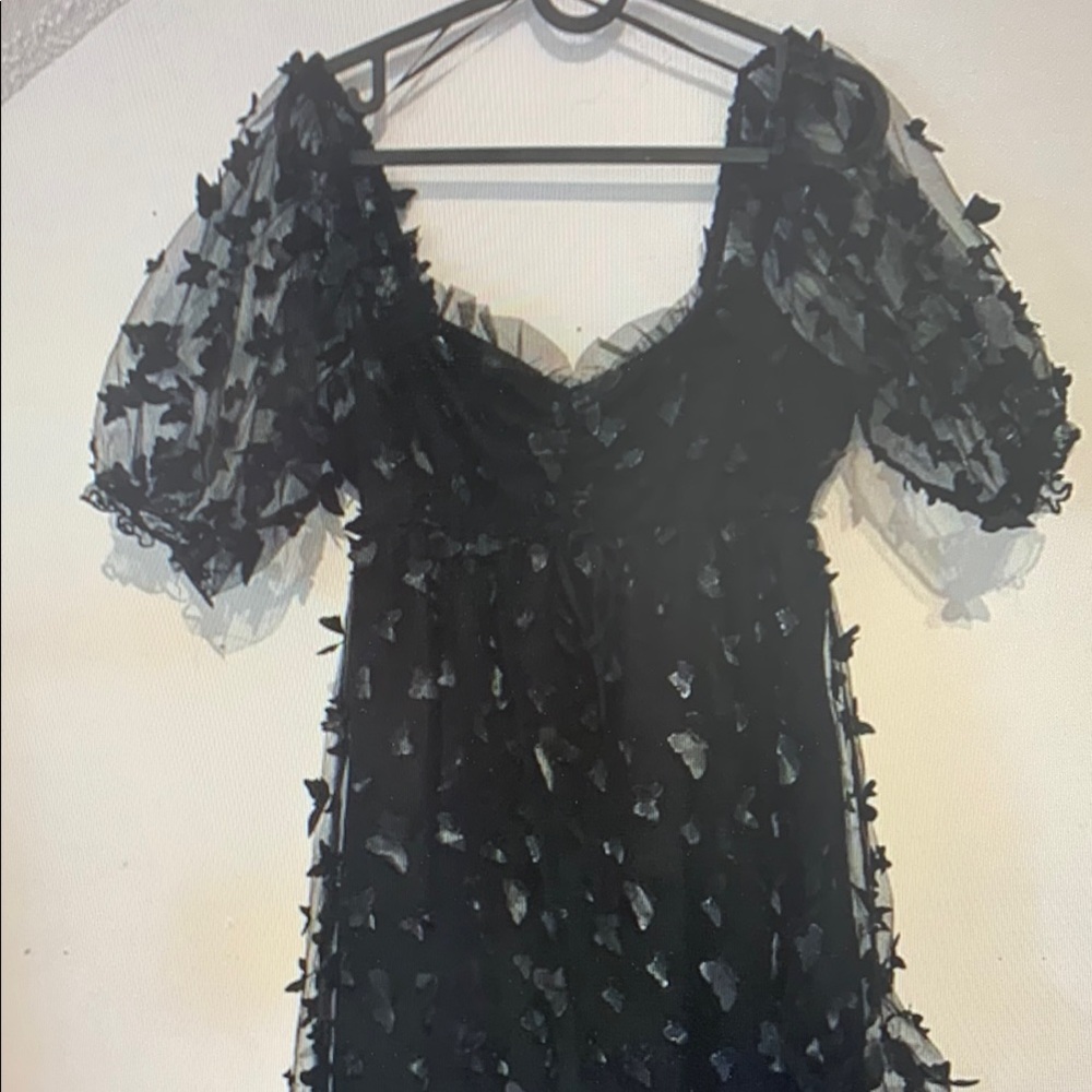 Black Sheer Puff Sleeve Dress